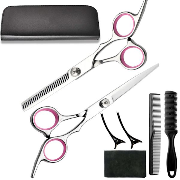 Frisörsaxar Tunnsaxar Set, Frisörsaxar, 10-delad Professionell Barberare Set Rosa Frisörsaxar 8-piece set