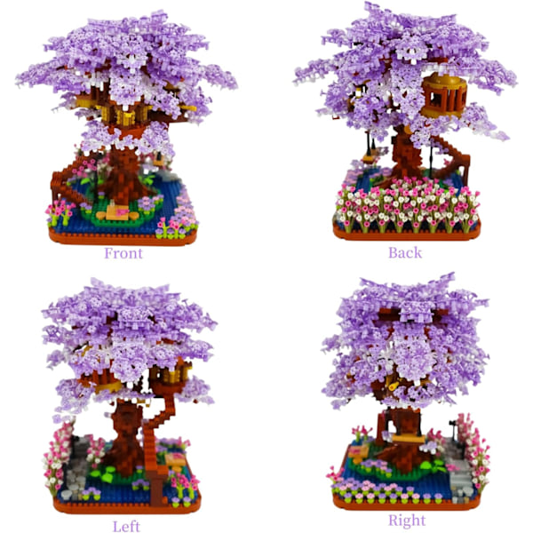Lilla Blomster Sakura Træhus Byggeklodssæt, 2200 Stykker Kirsebærblomst Mini Mikro Klodser Kit, Gave til Voksne 14+ Børn (Med Lys Purple Sakura