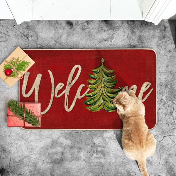\"Red Christmas Tree\" velkomstdørmåtte – Vinter-indendørsdekoration, ekstra flad gulvmåtte, 50 × 80 cm
