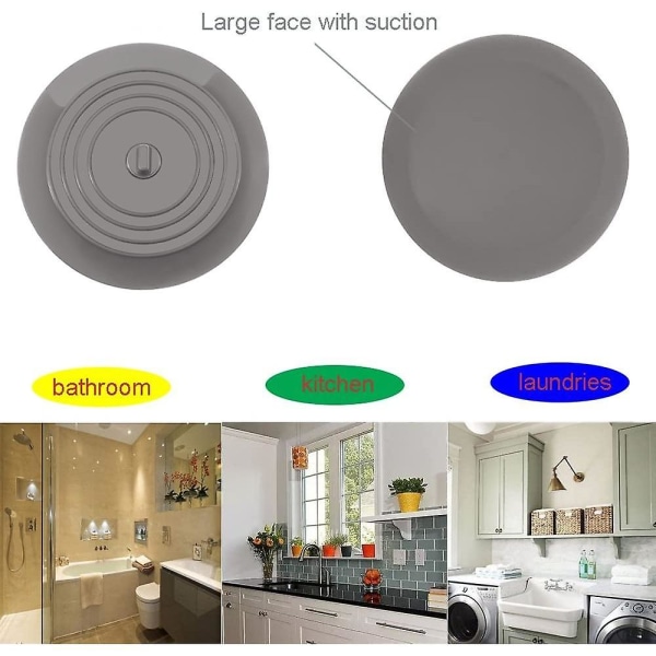 Badekarprop, silikone Afløbsprop Hårprop Flad sugedæksel til køkken badeværelse tilbehør og vasketøj