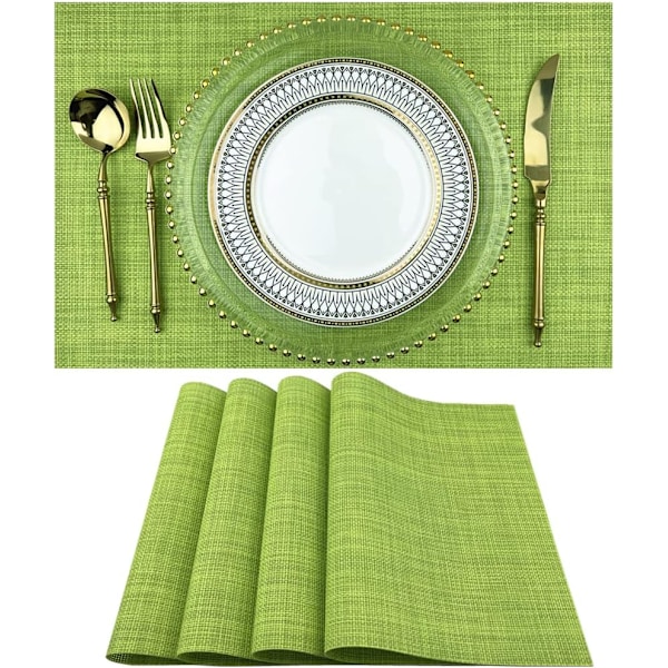 Placemats,Easy to Clean Crisscross Woven Vinyl Place Mats Durable Non-Slip Heat Resistant Table Mats,Placemats for Kitchen Table (Green, 4)