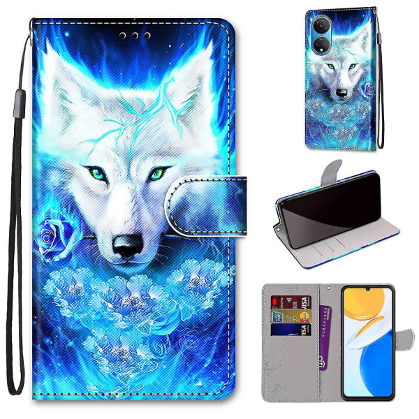 Case For Honor X7 Painted Flip Cover Magnetic Coque Cover Etui Closure - Rose Flower Wolf