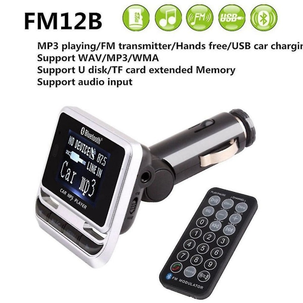 Fm12b 1,44 tuuman LCD-näyttö Bluetooth-auton MP3-soitin Handsfree langaton FM-lähetin Radio