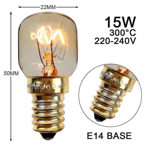 Saltlampe pærer 15w E14 (pakke med 4) For <300c Ovn, kjøleskap, flerbruksapparater 2700k (varm hvit)