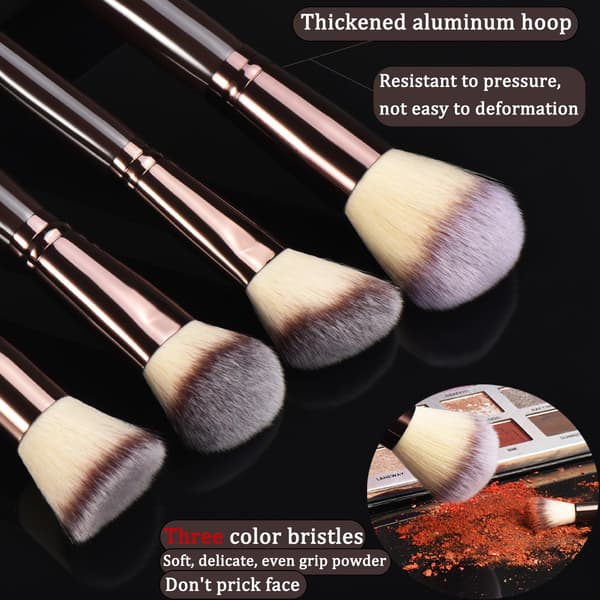 Sæt med 10 sorte og brune makeup-pensler – Træskafter og bløde syntetiske børstehår.