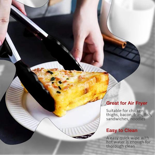 Kjøkkentenger med hvileanordning, 9 tommers silikonspatel, rustfritt stål non-stick grunnleggende matlagingstenger, egnet for baking, steking, servering Black2pcs(26cm)