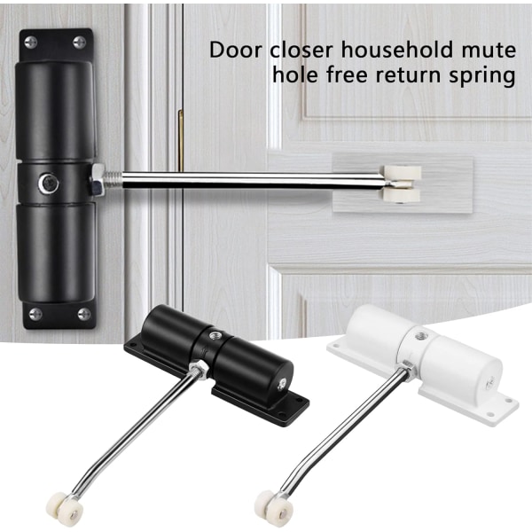 Automatisk dörrstängare, justerbar dörrfjäderstängare för innerdörr, tyst automatisk dörrstängning för dörrvikter 20-35 kg, med justeringsro White Black