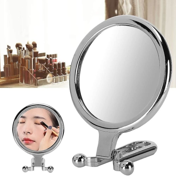 Håndspejl, dobbeltsidet håndholdt spejl, 1x/10x forstørrelse Sammenfoldelig makeup-spejl forstørrelse & justerbart håndtag/stativ, bærbar lille rejsemak