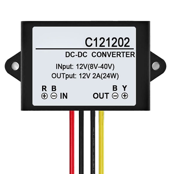 C121202 DC 12V til DC 12V 2A Vanntett Spenningsregulator Stabilisator Adapter