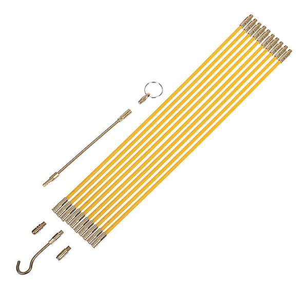 Ledningskabel Glasfiber Messing Glasfiber Elektrisk Træk Fish Tape Pull & Push Kit (10 stk, gul)