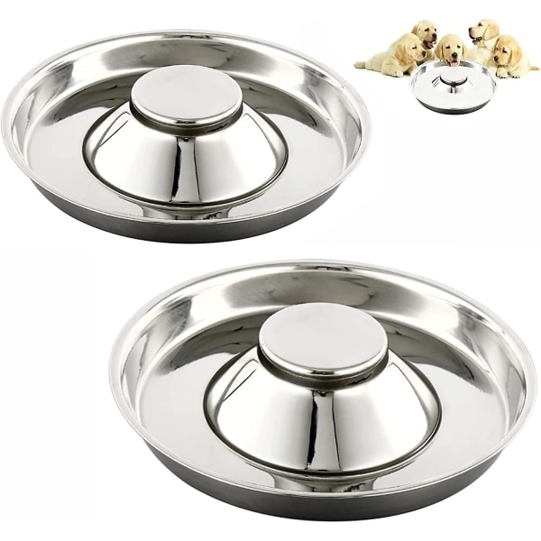 2 rustfrie stålskåle til langsom fodring af hunde, hvalpefravænningssål kan bruges til flere hvalpe til at spise vand og hvalpeskåle (30*3,2cm)