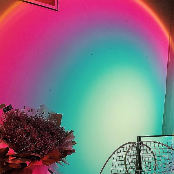 Auringonlaskun projektiolamppu, LED-projektiolamppu, moderni lattiavalaisin, 180 asteen kierto, olohuoneen sisustukseen, väri: sateenkaari