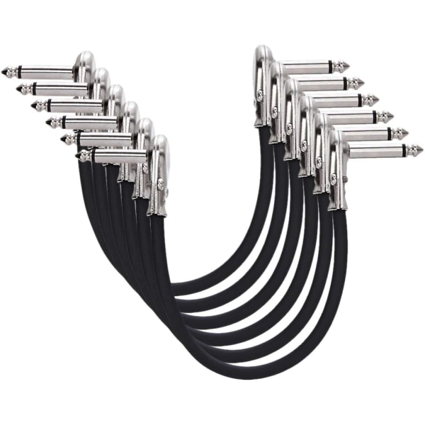 1/4 tommers gitarpatch-hjelpekabel, rett vinkel, 6 tommers lengde (0,15 m), 6-pakning, svart