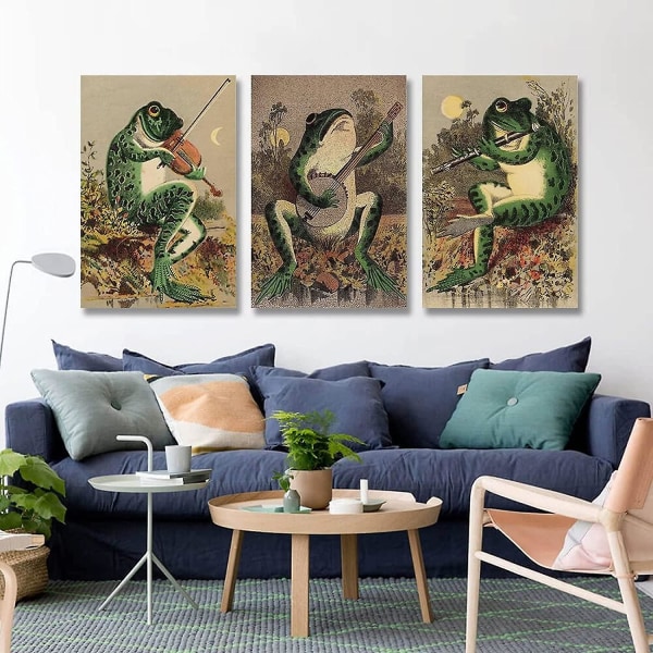 3 plakater Sjov badeværelse vægkunst Frø kunstplakat Lærred Maleri Vintage Frø