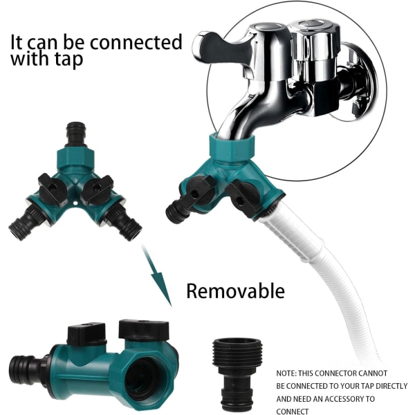 2-vejs slangekobling, 2-vejs havevandsrørkoblinger, haveslange Y-splitterforbindelse med individuelle til/fra-ventiler til vandrør, hurtig Black and Green