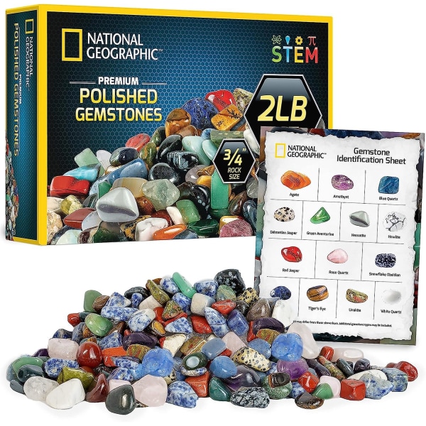National Geographic Premium polerade stenar - 907 g av 1,9 cm tumlade kristaller och ädelstenar Bulk, dekorativa stenar, sten och mineral kit, ädelstenar