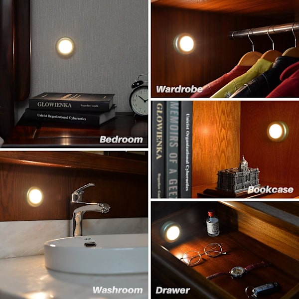 Rörelsesensorlampor inomhus, High CRI Stick on Puck Lights Batteridriven, Sladdlös LED-lampa för under skåp, skåp, garderob, trappor, kök Golden Body, Warm White, 3 Pack 3 Pack