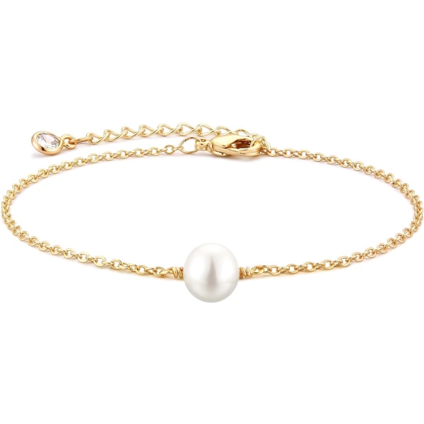 Armbånd for kvinner 14K gullbelagt kjede enkelt smykke søtt for jenter 1 Pearl 2 Layer Satellite Chain