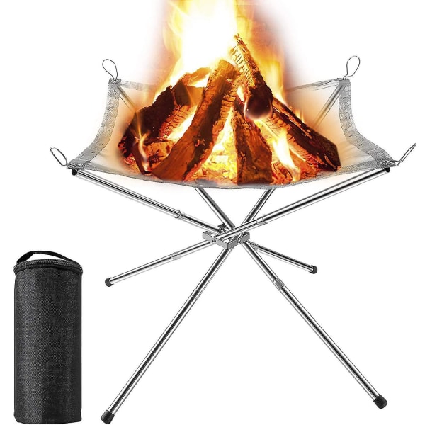 Eldstativ utomhus, eldställ för grill, lätt fällbar grill i rostfritt stål, kamin vid lägereld, vedspis, bärbar eldskål, fällbar campingplats