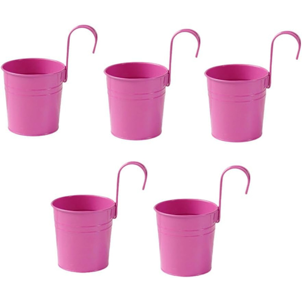 Hængende blomsterkrukker i metal, jern spand plantepotte metal spand blomsterholder med krog indendørs udendørs dekoration til gelænder hegn altan have ( Rose