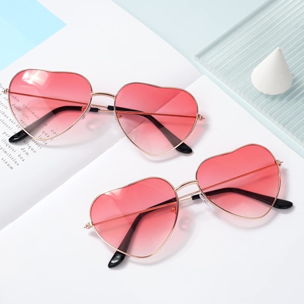 Hippie Specs Solbriller, John Lennon Briller Festival Rave Solbriller, Funky Retro Briller til Fastelavnskostume, Eve Box til Børn - Hip 2PCS Pink Heart One Size
