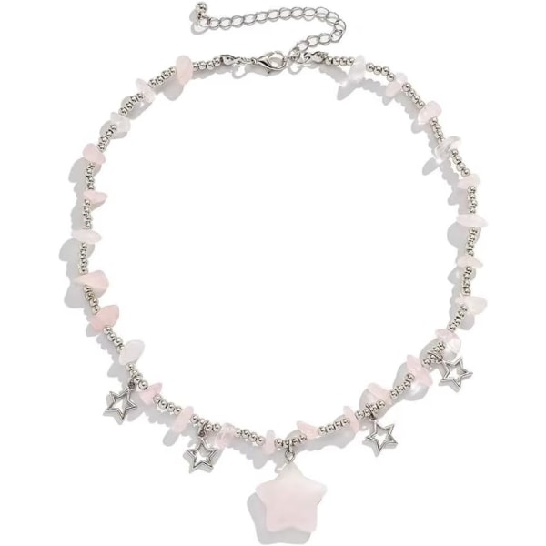 Star Charms Pendant Choker Y2K Healing Crystal Halsband Sommarsmycken med silverkedjor för tonårsflickor kvinnor Pink One size