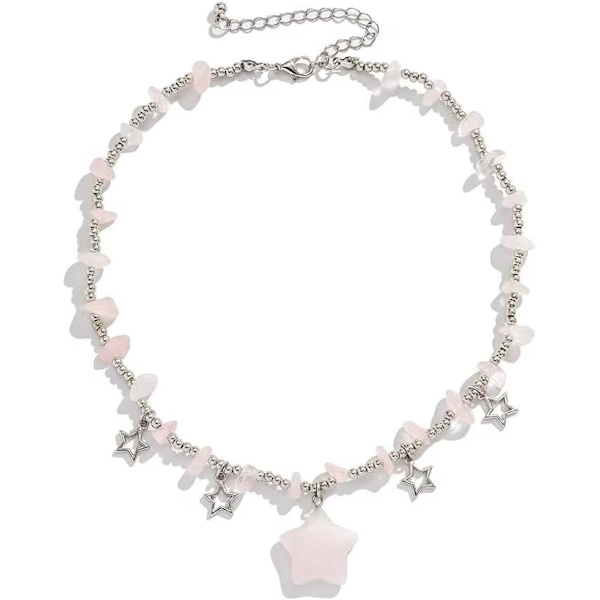 Stjerne Charms Vedhæng Choker Y2K Helbredende Krystal Halskæde Sommer Smykker med Sølvkæder til Teenagere Piger Kvinder Pink One size