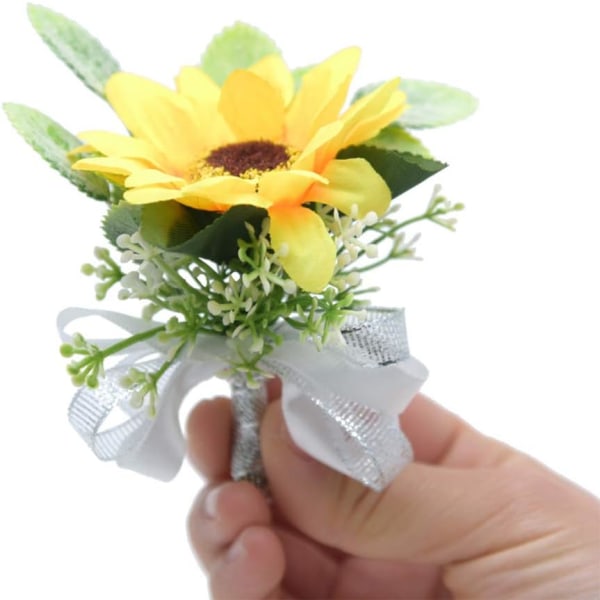 Ocobudbxw Konstgjord Solros Brudgum Brud Bröllop Boutonniere Corsage Yellow&hemp Rope