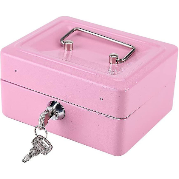 Säkerhetsbox Mini Bärbar Stål Petty Låsbart Kontant Pengar Mynt Säker Säkerhetsbox Hushåll 1st (rosa)