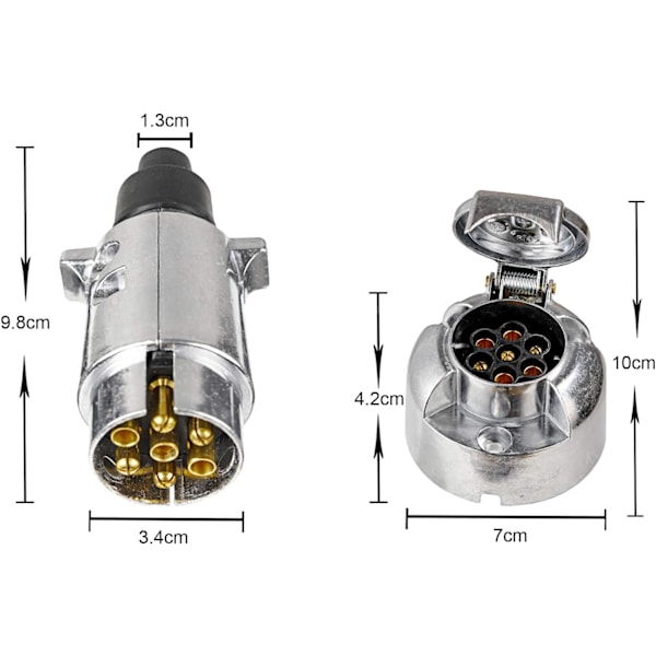 7-nastainen perävaunun metallipistoke kumisella tiivisteellä, 12V vedenkestävä 7-nastainen perävaunun metallipistoke, kuorma-autoille, asuntoautoille, autoille, veneille, asuntovaunuille 7 Pin Plug Socket (Aluminium Alloy)