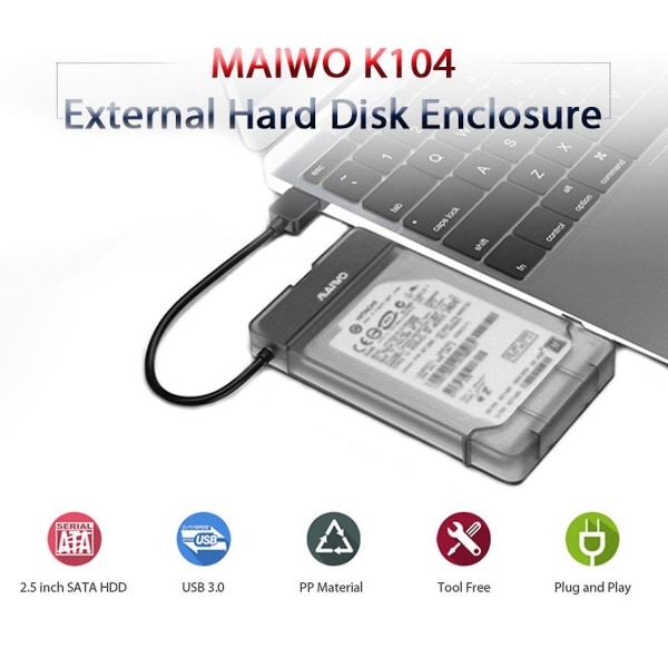 K104 HDD Ssd-kabinet Usb 3.0 To Sata 3.0 HDD-harddisk-kabinet understøtter 2,5 tommer Ssd Værktøjsfri(