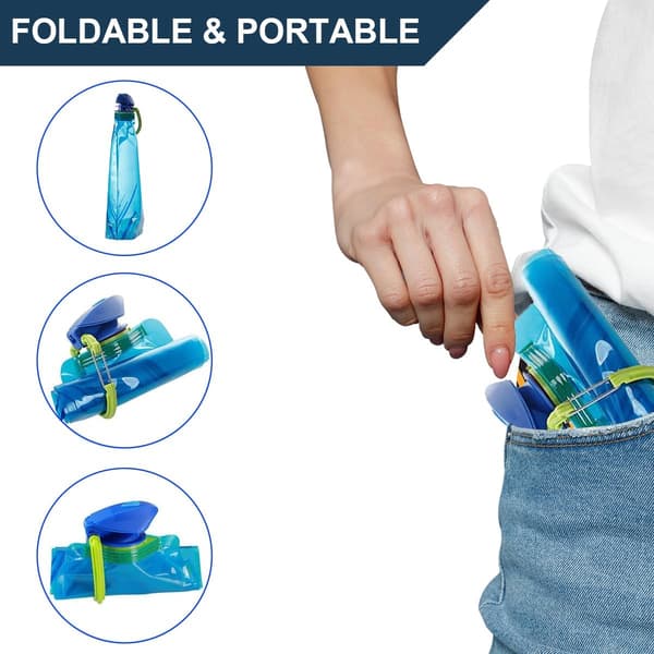 2-pack 701 ml hopfällbara vattenflaskor, vikbara mjuka flaskor med säkert lås - återanvändbara, bärbara för gym, löpning, camping blå+vit blue+white 700ML