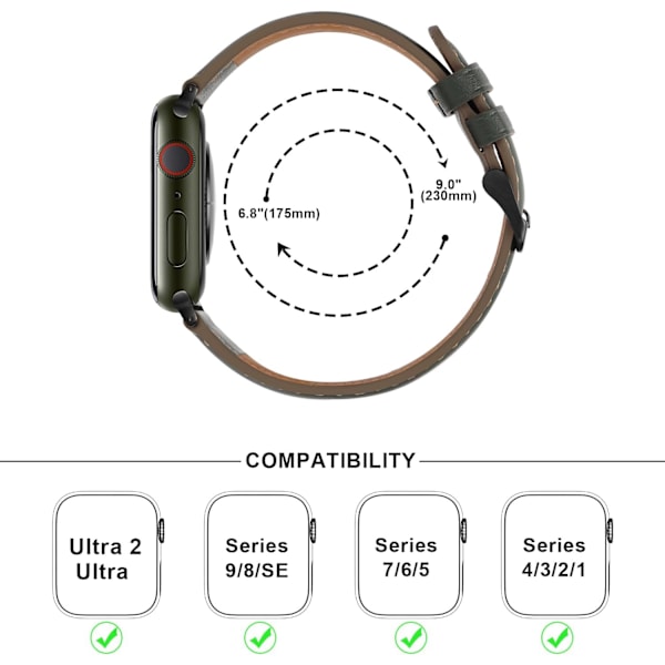 Remmar kompatibla med Apple Watch-rem 45mm 44mm 42mm 41mm 40mm 38mm, dam- och herrremmar i läder, ersättningsband kompatibla med iWatch serie 7 Dark Green 49mm/45mm/44mm/42mm