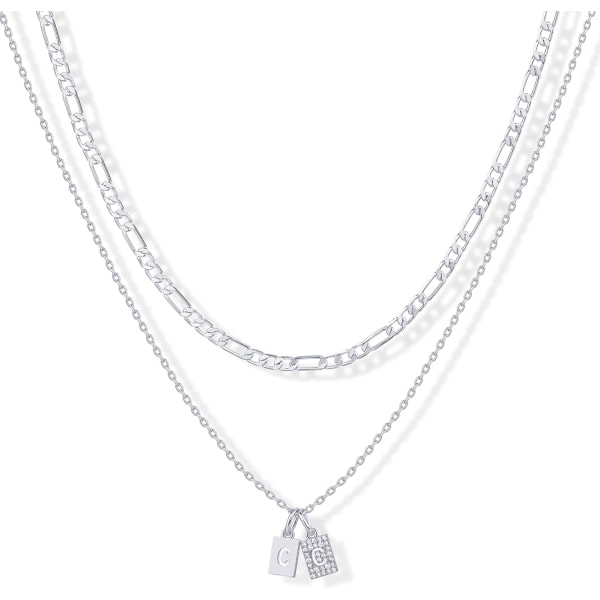 14K Guldpläterat Halsband med Dubbla Initialer och Hundmärkeshänge | Halsband med Kedja och Rund Ask med Cubic Zirconia-bokstäver för Kvinnor White Gold C