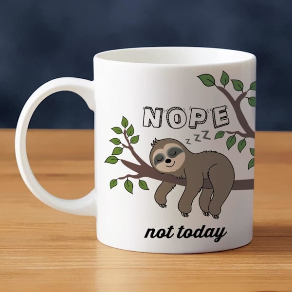 Søte dovendyrgaver Nope Not Today Morsom kaffekopp Ha en fin dag Keramisk tekopp 11oz, Kawaii bursdagsgave til menn kvinner kone ektemann datter F Sloth