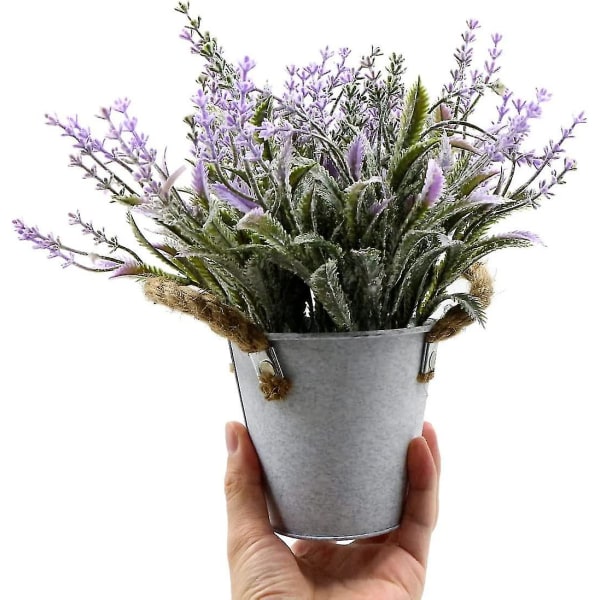 Konstgjorda växter inomhus krukväxt simulering konstgjord blomma, hem balkong vardagsrum sovrum grön dekoration, skrivbordsdekorationer, lila lavendel, Wr