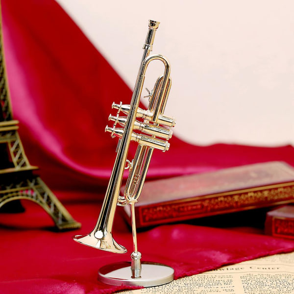 Miniatyr trompet Delikat gullbelagt minimusikkmodell instrumentpynt (6,5 cm), x
