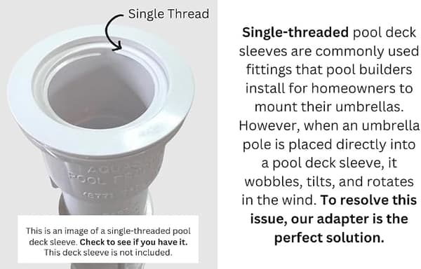 Paraplystångsstabilisator gängad adapterinsats för Baja Deck Pool Sleeves