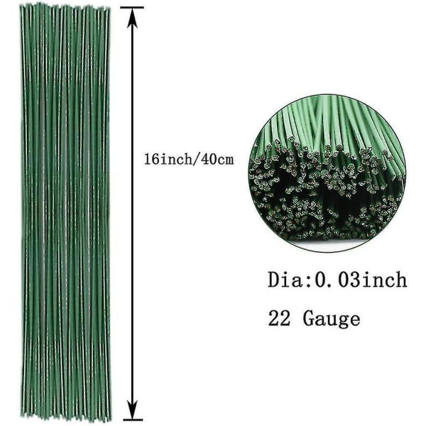 200 stk blomstertråd, 16 tommer 22 gauge mørkegrønn bukettstamme for blomsterarrangementer, gjør-det-selv-håndverk, tilbehør til blomsterproduksjon
