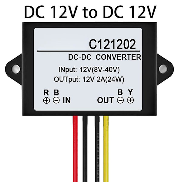 C121202 DC 12V till DC 12V 2A Vattentät Spänningsregulator Stabilisator Adapter