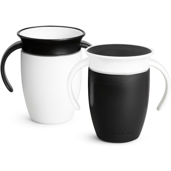 Miracle 360 6+ Kuukauden 7oz Vauvan Sippy Kupit (2-Pakkaus). Vapaa Virtaus Beaker Taaperoille. Koulutuskuppi, BPA-Vapaa, Vuotamaton, Astianpesukoneen Kestävä Vauvan Vesi B Black/White