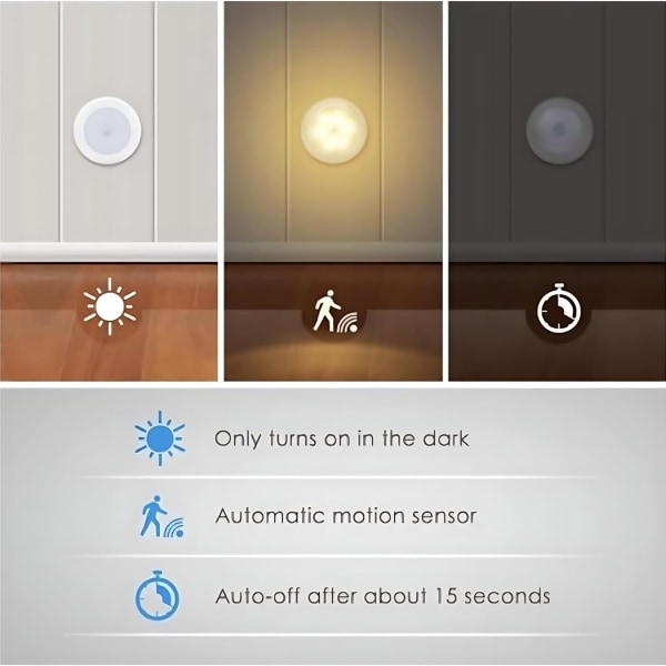 Yksi liiketunnistimella varustettu langaton valo vaatekaappeihin, kaappeihin ja portaiden alle | Paristokäyttöinen LED-lamppu lämpimän valkoinen automaattisella päälle/pois