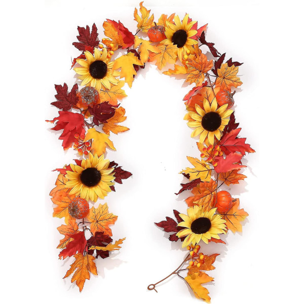 Kunstig lønnebladbær Solsikkegresskar Høstdekorasjon Garland Hengende dekorasjon Høstfest Bryllup Thanksgiving Hjemmeinnredning (1 stk, Multicolo)