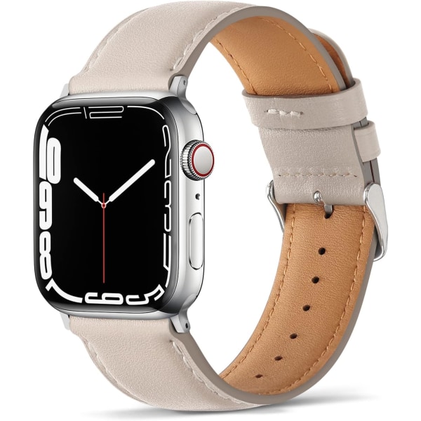 Rannekkeet yhteensopivat Apple Watch -rannekkeen kanssa 45mm 44mm 42mm 41mm 40mm 38mm, Naiset Miehet Nahkarannekkeet Vaihtoranneke Yhteensopiva iWatch Series 7:lle Starlight 49mm/45mm/44mm/42mm