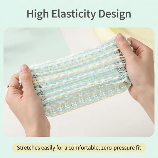 3 elastiske hårelastikker i polyester - grøn + pink + lilla