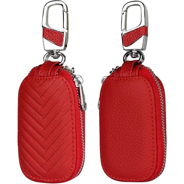 Car Key Leather Case,portable Key Ring Leather Case & Mini Coin Pocket,metal Hook & Zipper,car Key Cover - A - Black