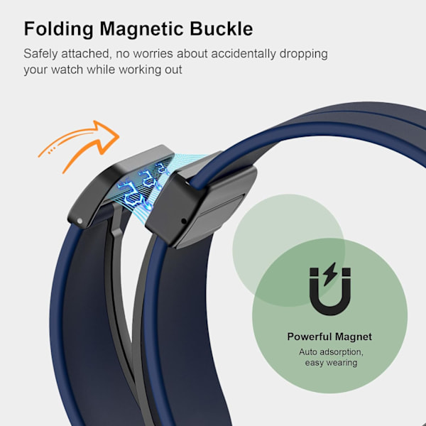 Universell 20mm 22mm Magnetisk Silikonklockarmband, Snabbfrigörande Sportklockarmband med Magnetiskt Fällbart Spänne för Män Kvinnor, Hudvänlig Midnight Blue 22mm