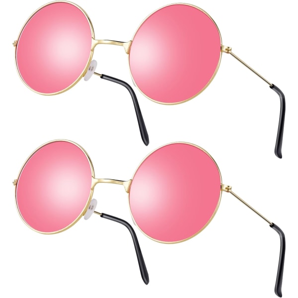 Hippie Specs Solbriller, John Lennon Briller Festival Rave Solbriller, Funky Retro Briller til Fancy Dress Kostume, Juleaften Æske til Børn - Hip 2PCS Pink Round One Size