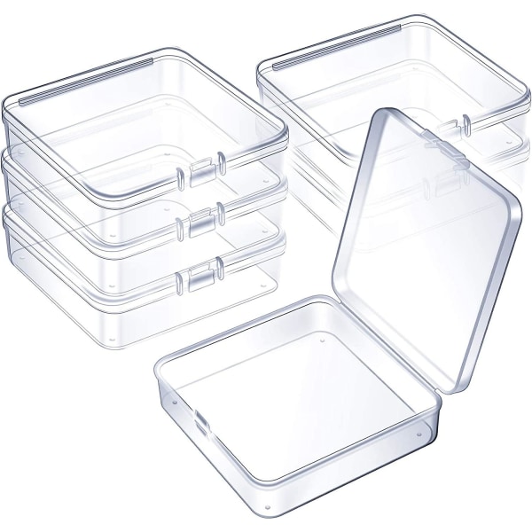 6 styks mini-beholdere til opbevaring af klare plastikperler til indsamling af småting, perler, smykker, visitkort, håndværk (3,7 x 3,7 x 1,18 tommer)