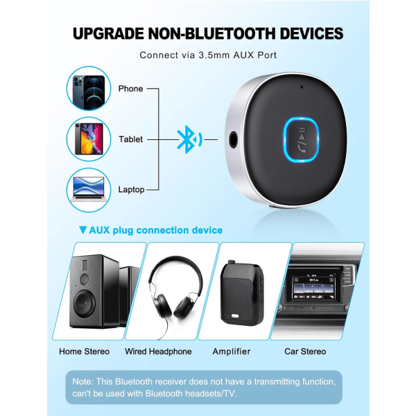 Auton Bluetooth 3.5 mm:n AUX-sovitin, Mini Bluetooth 5.3 -ajoneuvovahvistimet stereoille/kaiuttimille/langallisille kuulokkeille, Bluetooth-auton sovitin AUX, handsfree Black